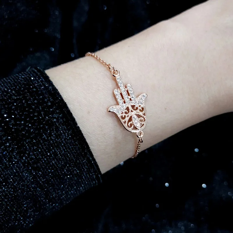 SINLEERY удачи Турции рука Фатимы браслеты с амулетом Хамса из розового золота Цвет