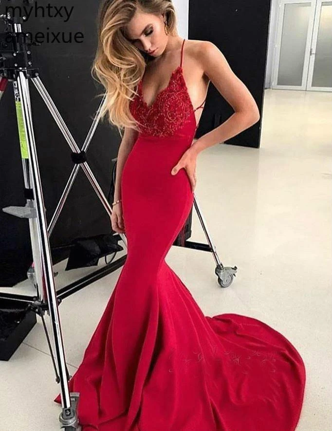 Robe De Soiree Longue Rouge Sexy Pour Femmes Elegante Bretelles Dubai Tenue De Soiree Formelle Grande Taille Evenement 2020 Aliexpress