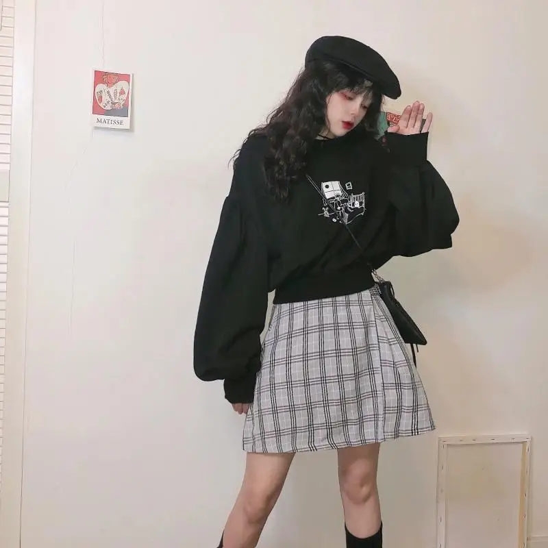 Осень и зима корейский Harajuku свободный короткий секционный пуловер с длинным рукавом Ретро Толстовка