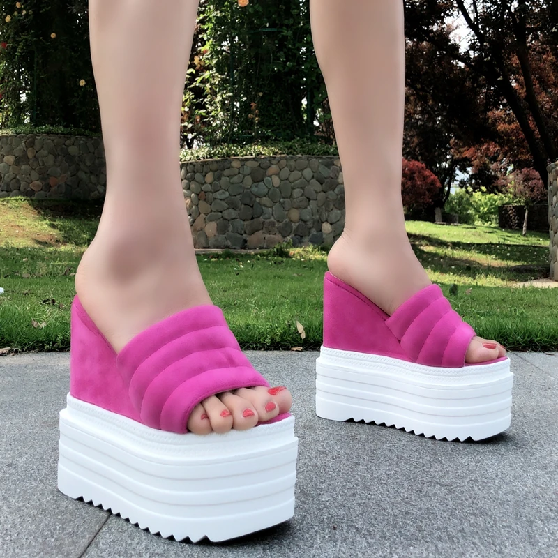 

Summer 15CM female slippers 2019 Korean version of the wild non-slip soft bottom high heel slippers beach sandals and slippers