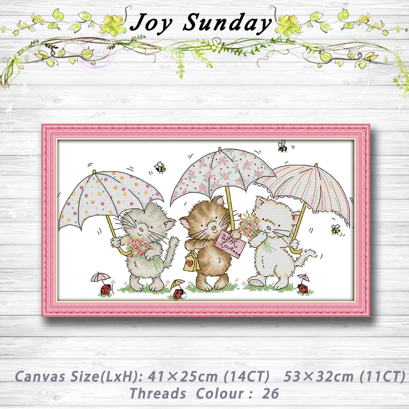 

The three little kittens under the umbrella decor Patterns 14CT 11CT Counted Cross Stitch Sets embroidery set Needlework kit