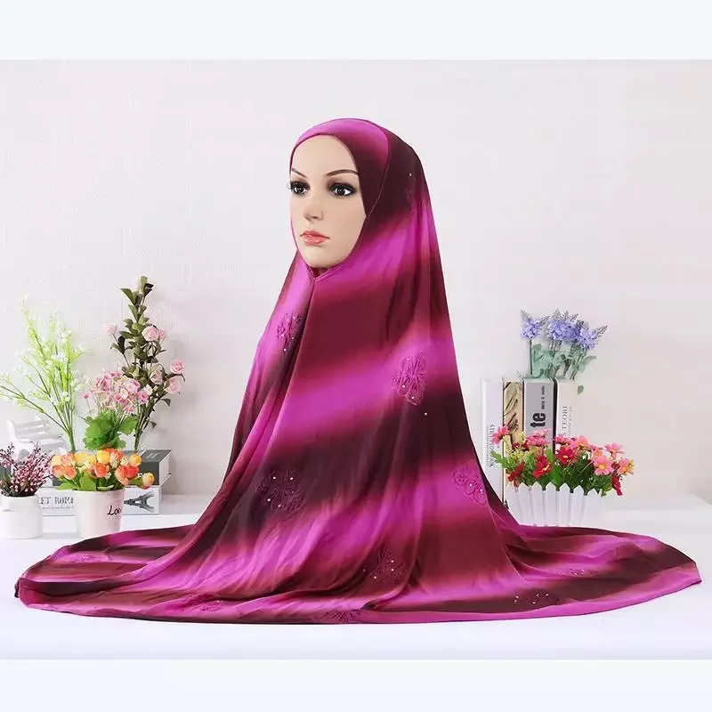 Rose Red Плюс хиджабы Для женщин-мусульманок полосатая обертка шарф леди пашмины косынка-шарф 11 цветов bufanda - Color: Rose Red