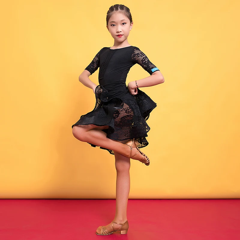

Fashion Lace O-neck Ballroom Children Latin dance One-piece dress for little girl/kid,Costume practice performance wears G3297