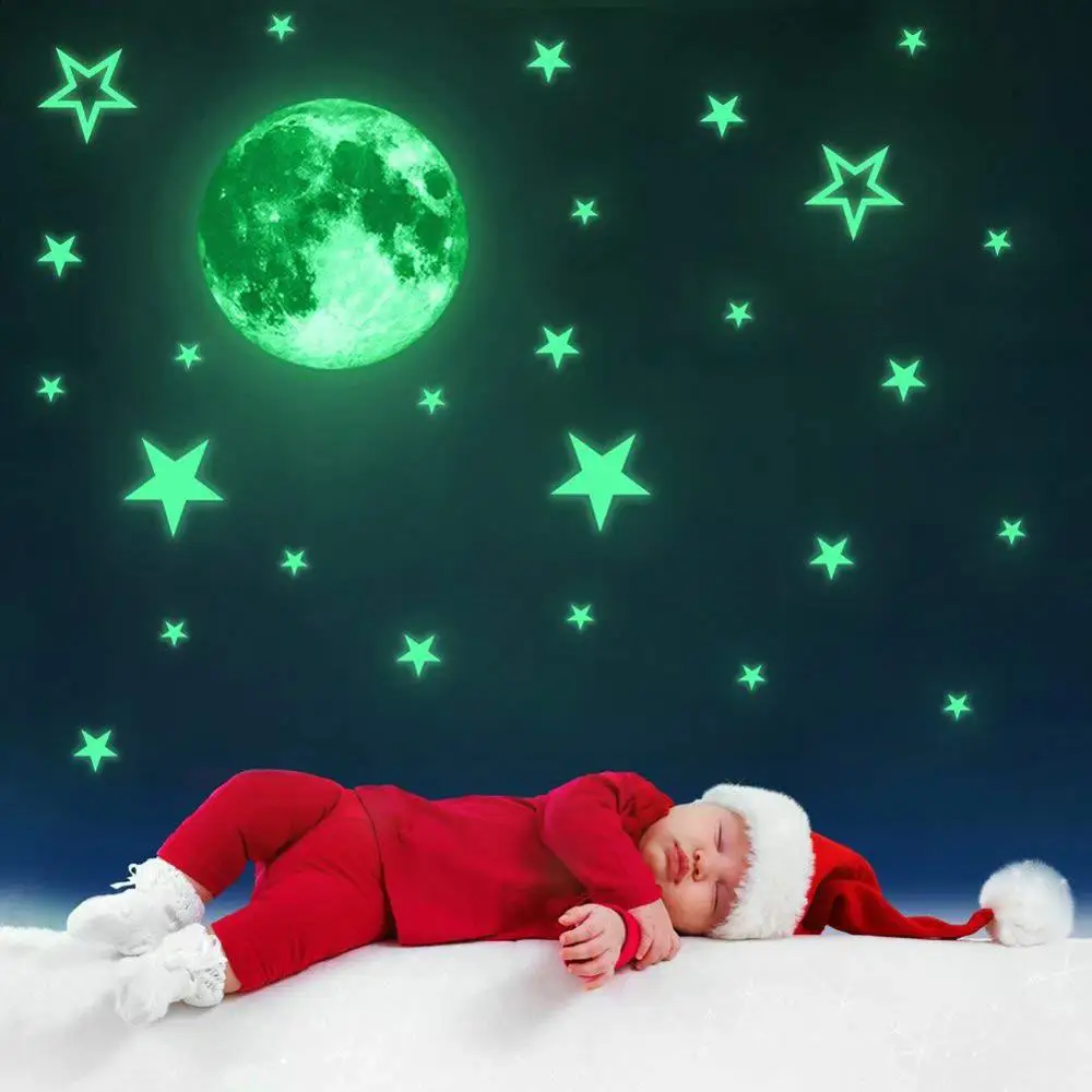 

Childrens Room Decor Wall Decal Movable Moon Star Glowing in the Dark Sticker Night Sky Room Wall Decal Sticker