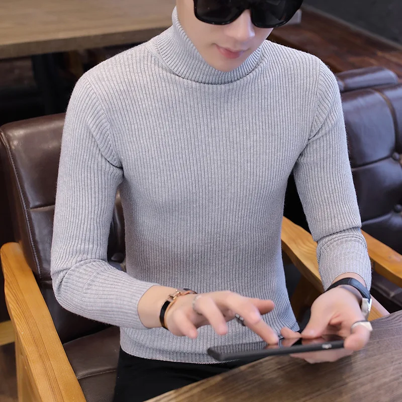 

Autumn and winter fashion men's slim solid color turtleneck sweater Warm Knit Sweater long-sleeved bottoming Shirt