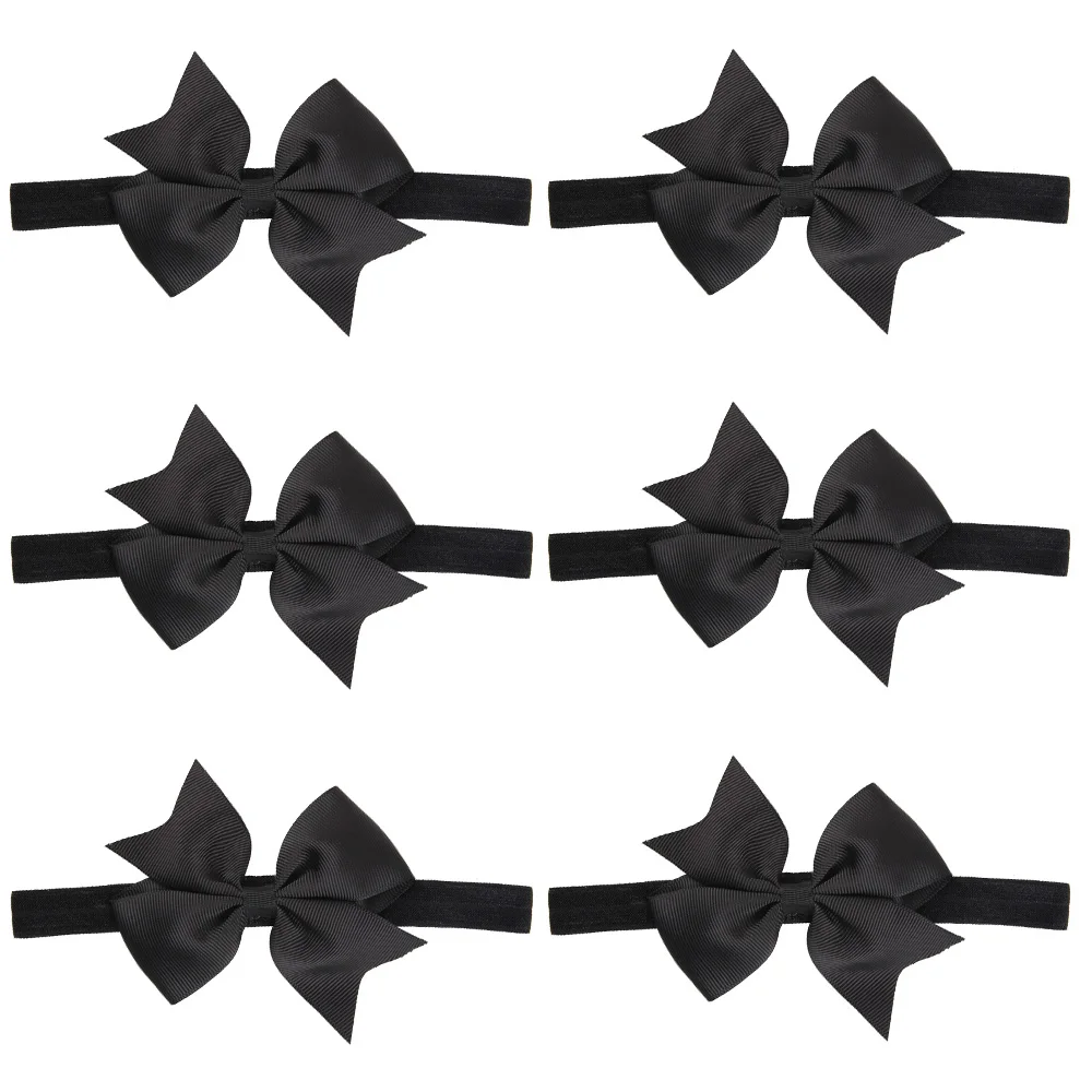 Black-6 PCS 6 шт.; Детская повязка на голову для малышей; повязка на голову с милым бантом; однотонные тюрбаны; головные уборы; HATWO1009 - Цвет: Black-6 PCS