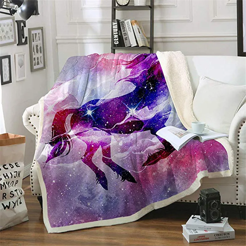 

Rainbow Unicorn Throw Blanket on Sofa Bed Cartoon Plush Sherpa Fleece Pink Warm Bedspreads Thin Quilt