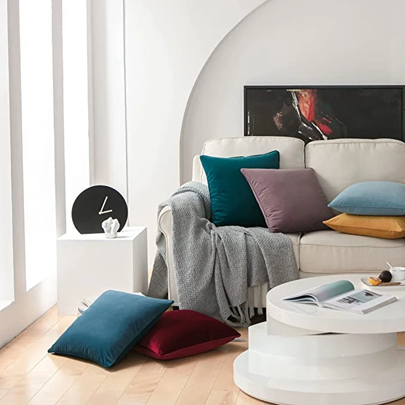 Inyahome-funda de cojín decorativa de terciopelo liso, conjunto de 2 fundas de almohada, Canapé morado, para sofá, dormitorio, Coche - Image 3