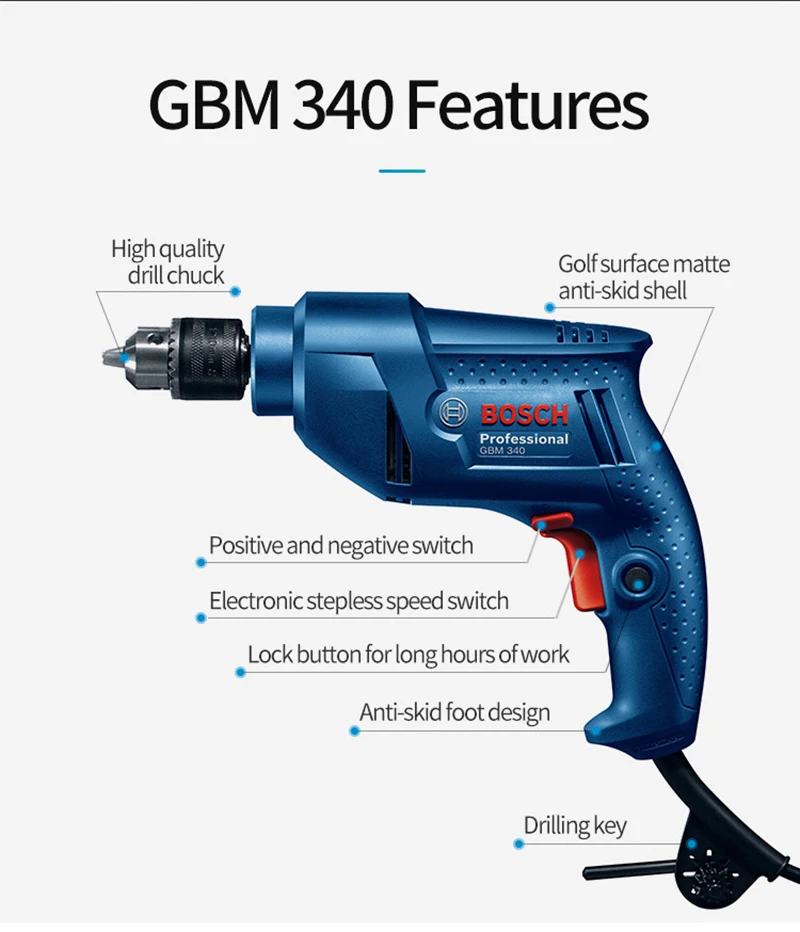 BOSCH GBM340 Электрическая дрель электрическая шуруповерт дрель с фонариком электрическая многофункциональная ручная бытовая электрическая дрель GBM340