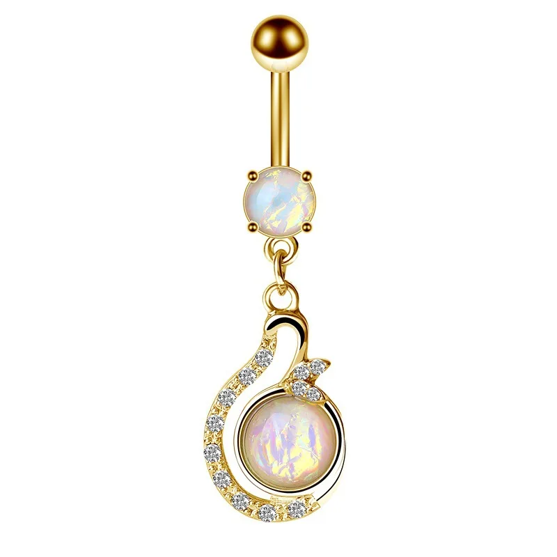 

Belly Button Piercing Stainless Steel Full Diamond Belly Button Ring Opal Zircon Umbilical Nail Puncture Umbilical Button