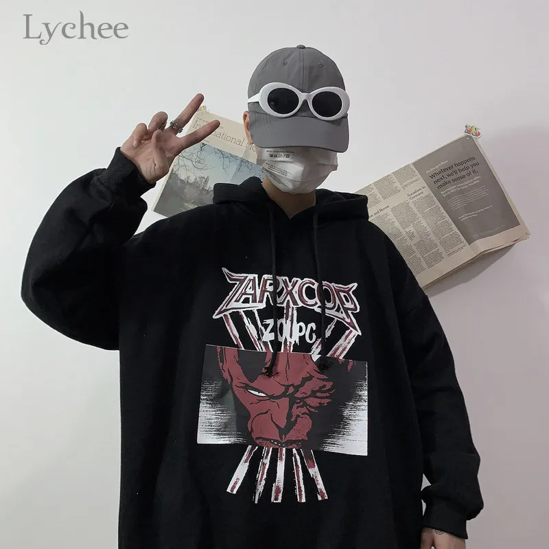 Lychee Harajuku повседневные женские флисовые толстовки Топы Devil Женские флисовые толстовки с капюшоном осенние зимние женские флисовые пуловеры Свободные