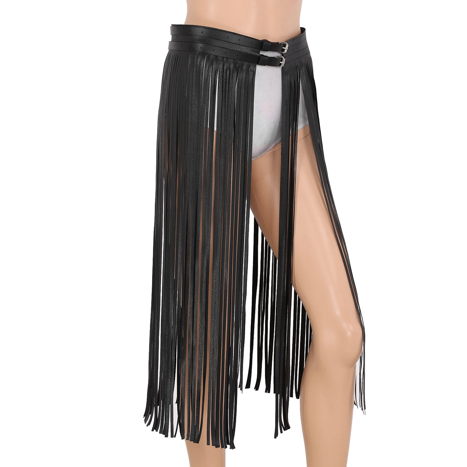 Women Ladies Gothic Punk Long Fringe Tassel Skirt Belt Fashion Leather Buckle Skirts Clubwear Adjustable Waistband Party Skirts ladies half skirt summer new brunet lace a version skirt gothic style tactical skirt fashion versatile thin skirt