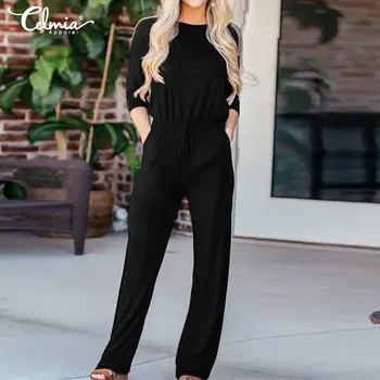

Elegant Office Ladies Long Rompers Women's Jumpsuits 2020 Celmia Casual Loose Solid Pants Plus Size Playsuits Pantalon Femme