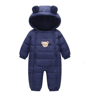 Товары для малышей Bebe девочка Bebe мальчик Одежда для новорожденных Костюм для малышей толстый теплый детский комбинезон зимняя одежда комбинезон с капюшоном - Цвет: dark blue