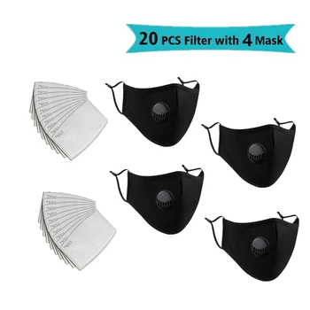 

4pcs mask+20 PCS Filter Mask Mouth Washable Reusable Masks Breathing valve mask Unisex drop shipping