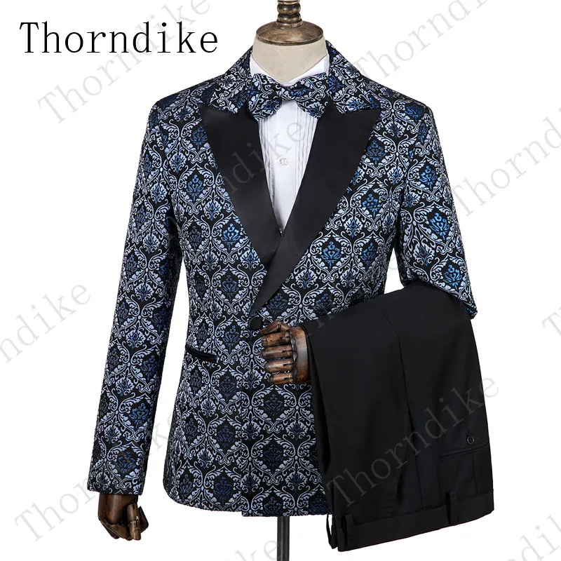 

Thorndike 2019 Latest Design Black Floral Men Suit Fashion Pattern Tuxedos Slim Fit Suits 3 Pieces Custom Style Tuxedo Masculino