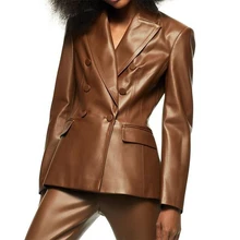 Loose PU Faux Leather Blazers Women Leather Jacket Coat Brown New Women's Jackets Outerwear Ladies Coats Female Leather Suit