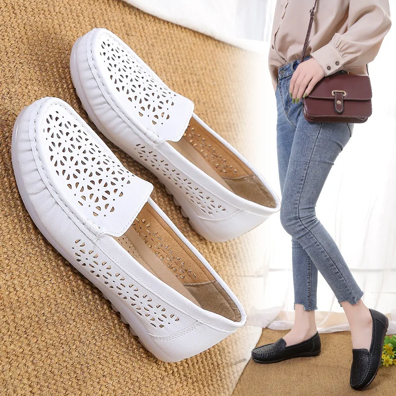 Nurse shoes women new summer breathable flat bottom hollow white soft-soled sandals shoes for women