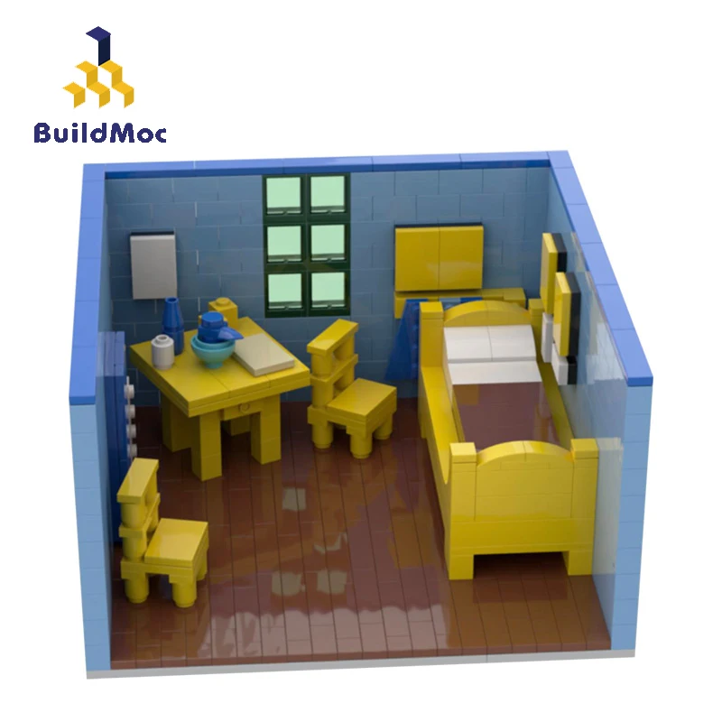 Buildmoc Ideas Vincent's Bedroom in Arles Famous Van Gogh Art Painting Creative Expet House Building Blocks Educational Toy Gift | Игрушки