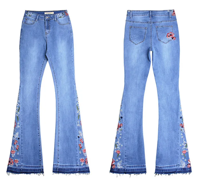 Hot Selling Mom Jeans Women Skinny Slim High Waisted Denim Jeans Pocket Stretch Button Bell-Bottom Pants Jeans NW2309