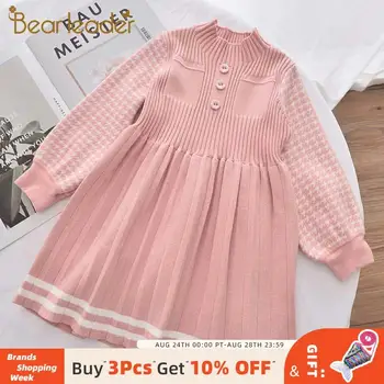 

Bear Leader Girls Knitted Dress 2020 New Fashion Princess Ruches Dresses Children Autumn Plaid Clothing Baby Cute Vestidos 3 7Y