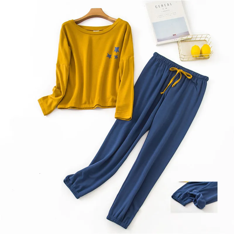 Пижамный комплект Для женщин Мягкий хлопок пижама, длинная рубашка и брюки 2 шт./компл. Femme одежда для сна сексуальное платье, бодикон, с рисунком, теплые домашняя одежда - Цвет: Style 2