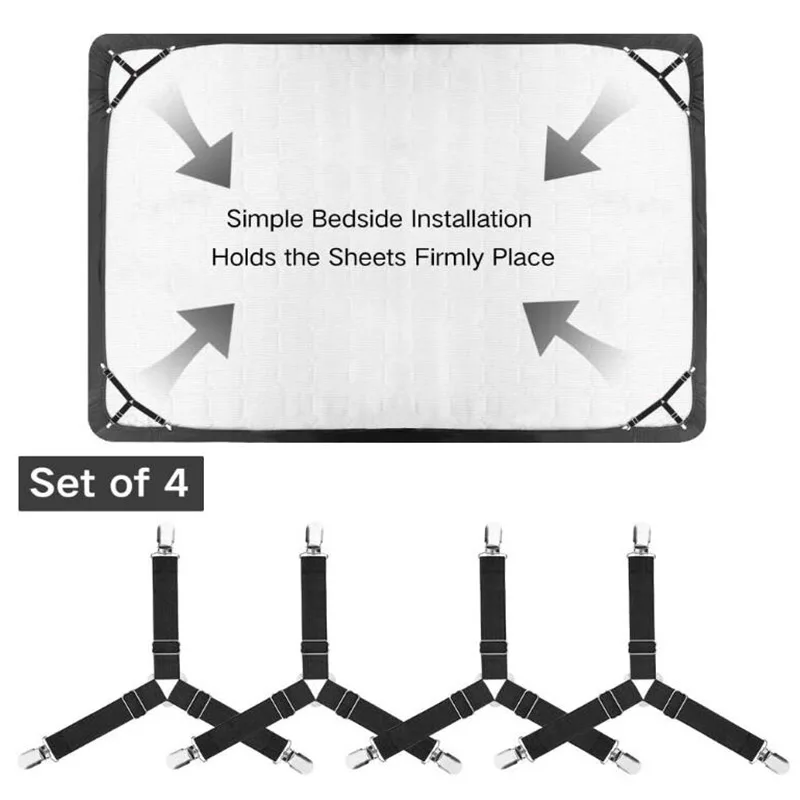 4pcs set Adjustable Bed Fitted Sheet Straps Bed Sheet Clip Bed Sheet Belt Elastic Non-slip Clip Blanket Gripper Home Textiles Gadgets (5)