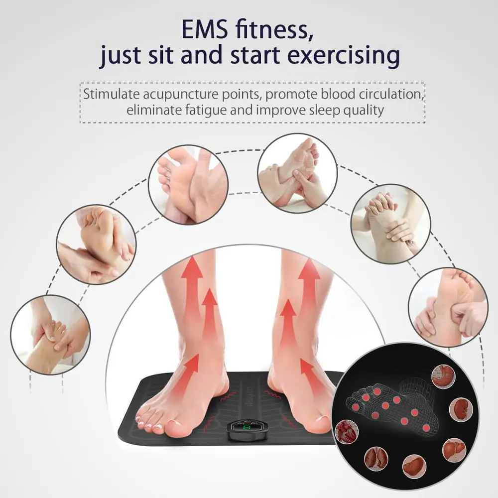 ANLAN Electric EMS Foot Massager Vibrating Physiotherapy Pedicure Foot Massager Vibrator Wireless Feet Muscle Stimulator Unisex