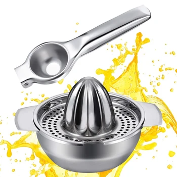

2 Pieces Lemon Squeezer Handheld Lime Squeezer Manual Fruit Juicer and Metal Bowl Juicer for Home Kitchen