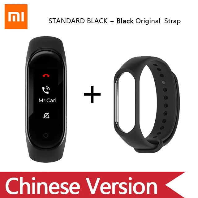 Умный Браслет OriginalXiao mi Band 4 на английском, испанском и русском языках, 3 цвета, AMOLED экран, mi band 4, Smartband, fitness Traker - Цвет: Black original strap