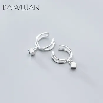 

DAIWUJAN Personality 925 Sterling Silver Small Square Temperament Double Cross Ear Clip Earrings Fine Jewelry For Women Bijoux