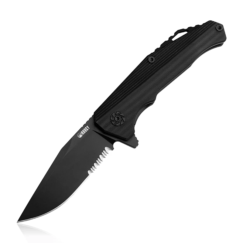 Black Serrated Edge KUBEY KU216 EDC Складной карманный нож D2 стальное лезвие со стеклянными ручками G10 весы С флиппером шариковый подшипник Походный нож - Цвет: Black Serrated Edge