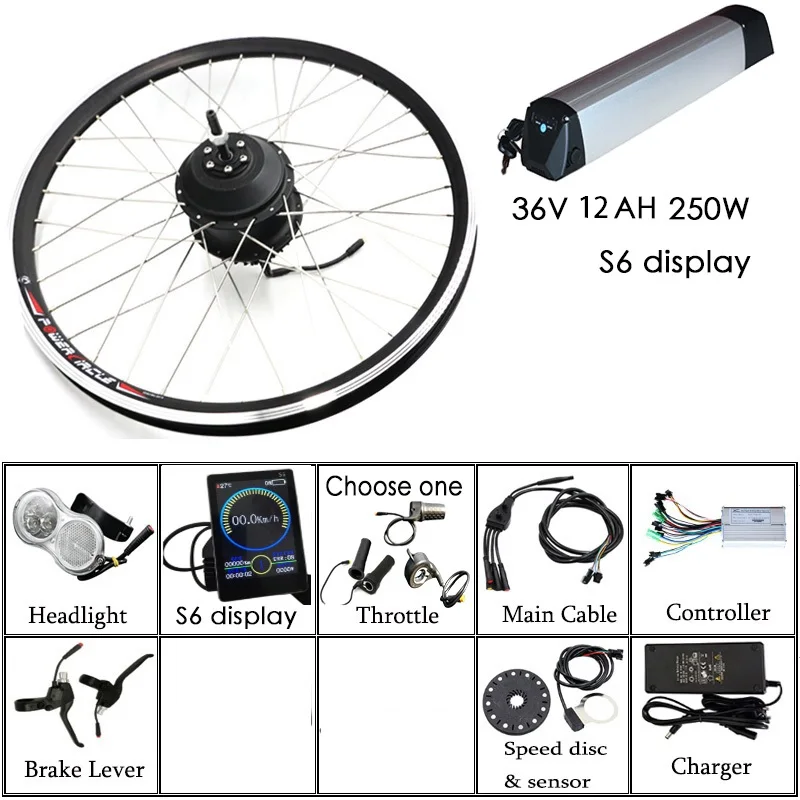36V 12AH 250W S6 Комплект для переоборудования электрического велосипеда 36V 12A moteur Electrique Velo Батарея Мотор Набор для электровелосипеда конверсионный комплект ступицы Bicicleta Electronica - Цвет: 36V 12AH 250W S6