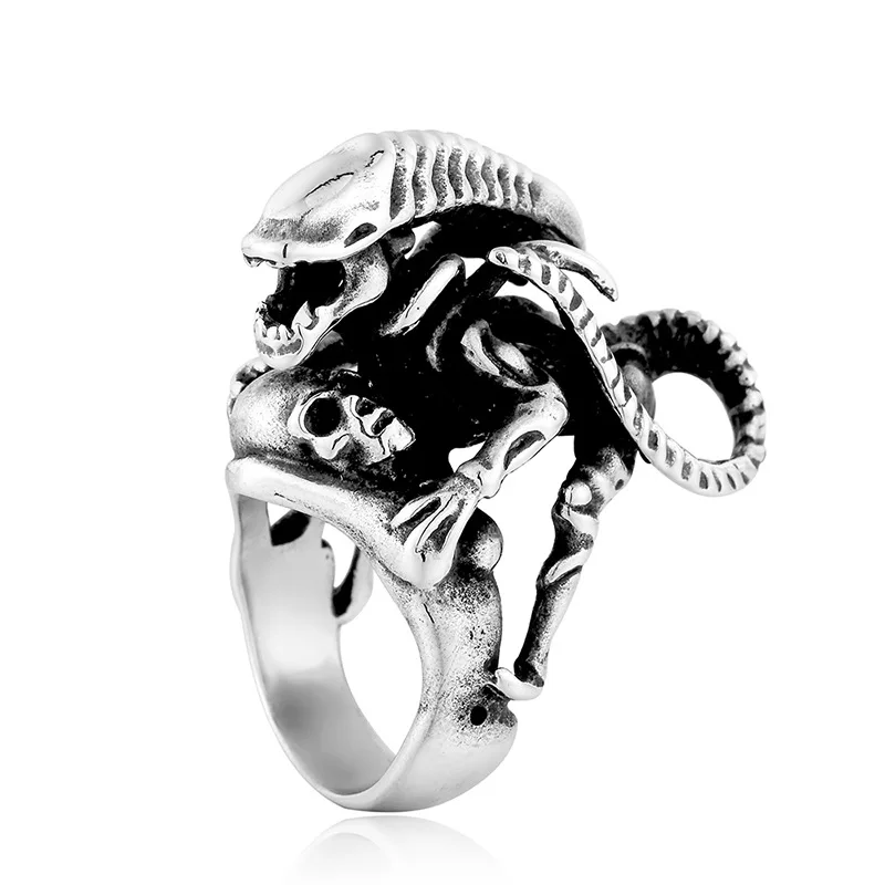 

Punk Gothic Biker Cool Titanium Steel Skull Alien Ring for Men Jewelry Gold Silver Color Drop Shipping