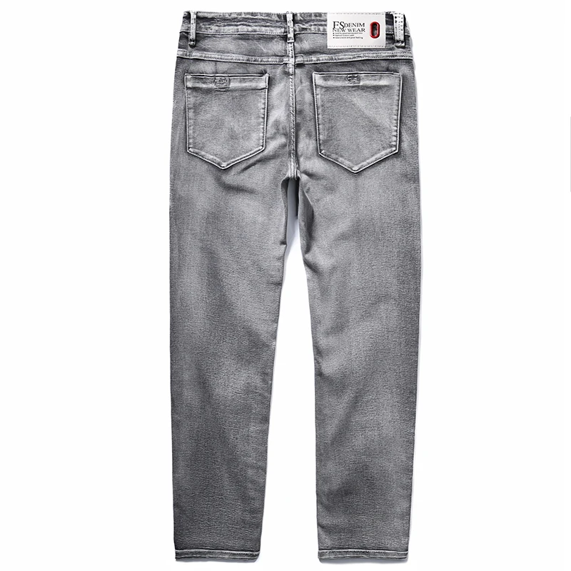 Мужские классические джинсы эластичные узкие однотонная джинсовая мужская серая облегающие брюки брендовая одежда плюс размер 40 42 44 46