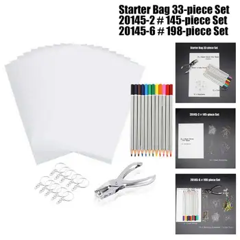 

33/145/198PCS Heat Shrink Sheet Plastic Kit Hole Punch Keychains Pencils Shrinky Art Paper Set DIY Drawing Art Embossing Tool