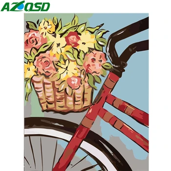 

AZQSD DIY Oil Painting By Numbers On Canvas Bicycle Unframe Acrylic Paint For Adult Coloring By Numbers Flowers Home Deocration