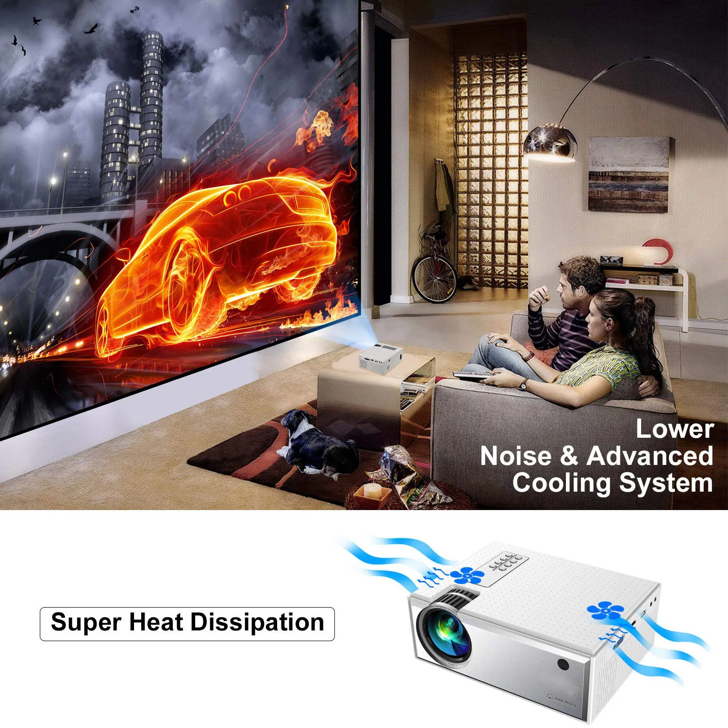 MINI Projector, 1080x800 Resolution, LCD Portable 3D Beamer for 4K Home Cinema