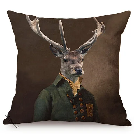 Europe Art Posters Style Decorative Cushion Cover Deer Giraffe Owl Ostrich Funky Animal Vintage Portrait Sofa Throw Pillow Case 