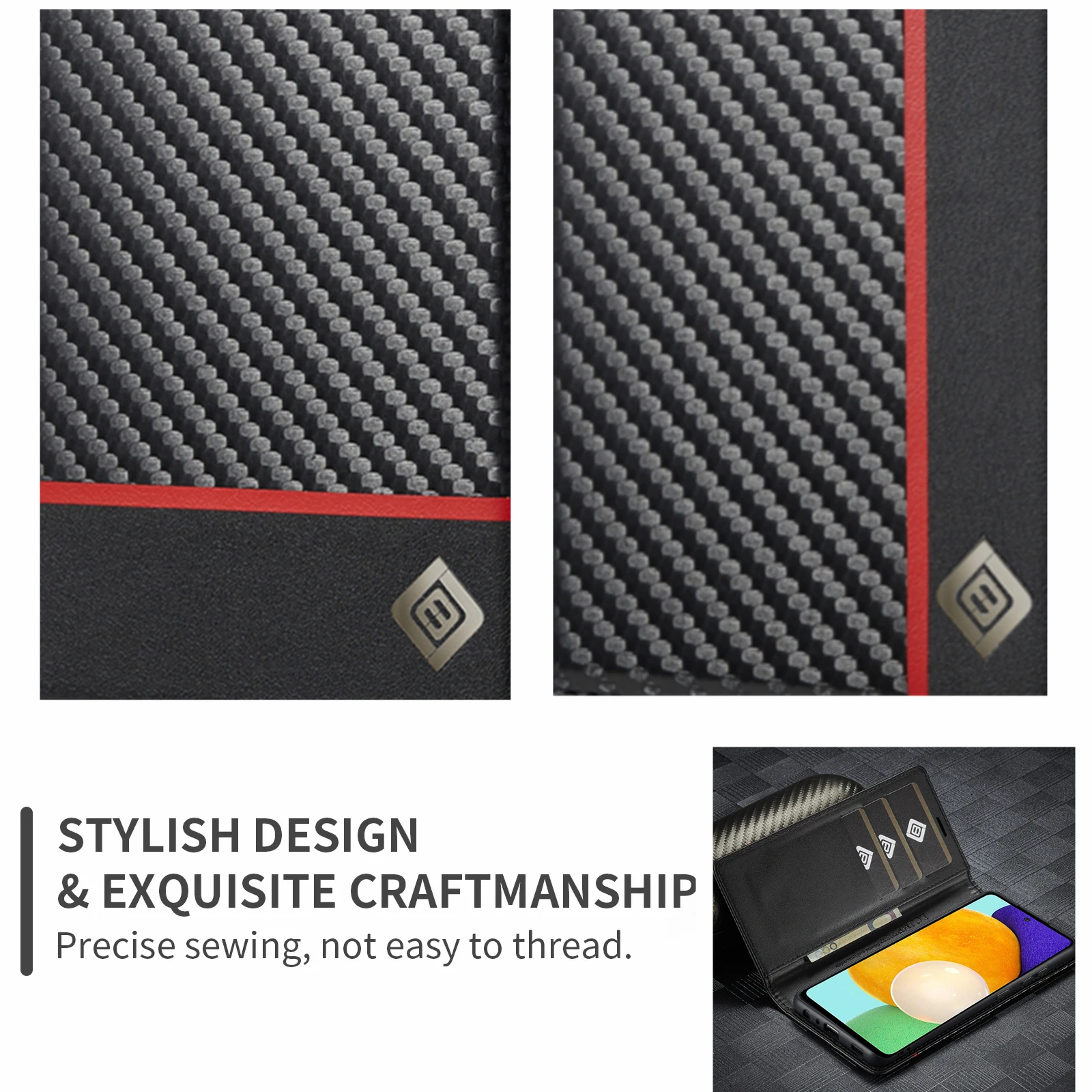 Sleek Carbon Fiber Leather Wallet Card Case Cover - Premium Protection and Style