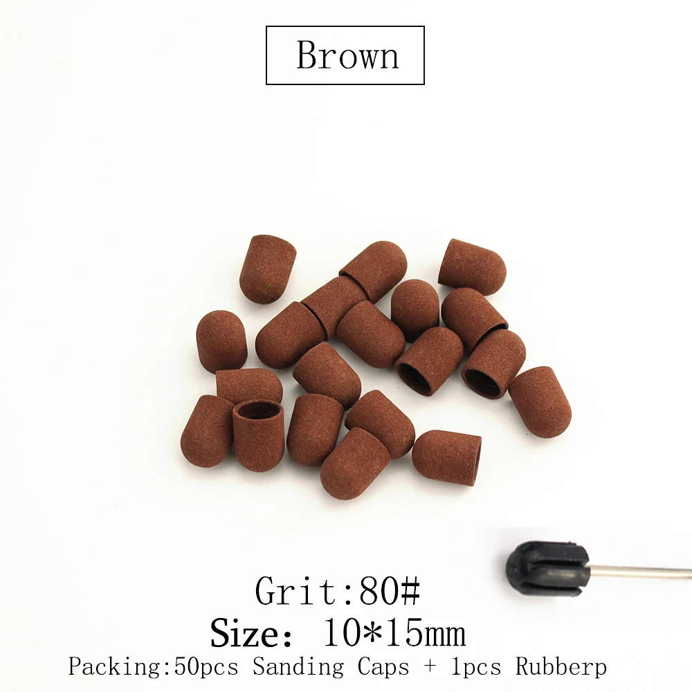 50pcs 10*15mm 네일 샌딩 캡 전기 플라스틱 그립 드릴 발 큐티클 밀링 블록 연마 액세서리 페디큐어 도구