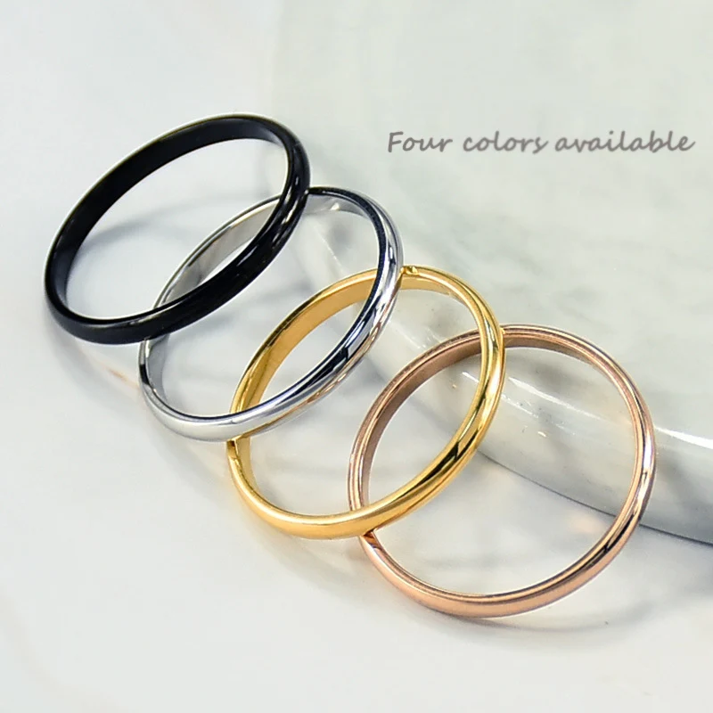 2mm Stainless Steel Thin Ring Rose Gold Black For Women Men Minimalist Jewelry Party Simple Fashion Gift Size 3 To 10 2