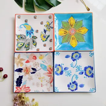 

Ceramic Hand Painted Jewelry Dish Breakfast Steak Western Food Fruit Snack Cake Plates Storage Tray Decoration Crafts Gifts