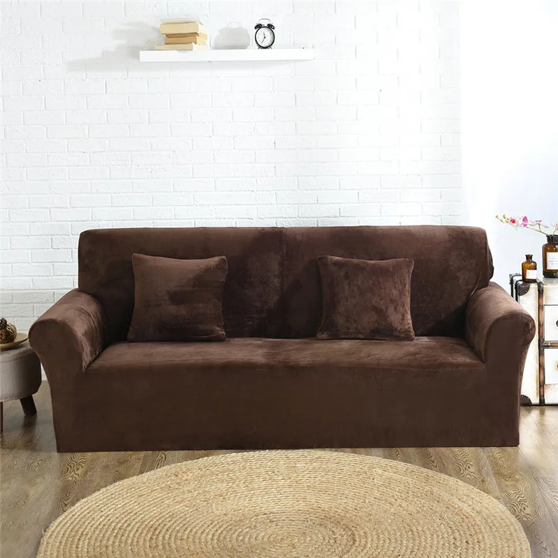 

Thick Plush Sofa Covers for Living Room Elastic Solid Color Couch Cover Universal Sectional Sofa Slipcovers 1/2/3/4 seater