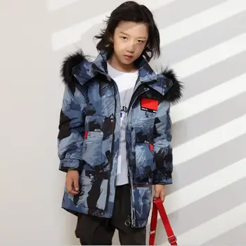 

2019 Winter Warm White Duck Down Jacket For Boys Fashion Cool Warm Girl Coat With Fur Turn-down Collar thick Parka For Girls