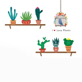 

Flower Birdcage Wall Decal Birds Sayings I love Plants Quotes Potted Cactus Vinyl Stickers for Dining Room Kitchen Nursery Bedro