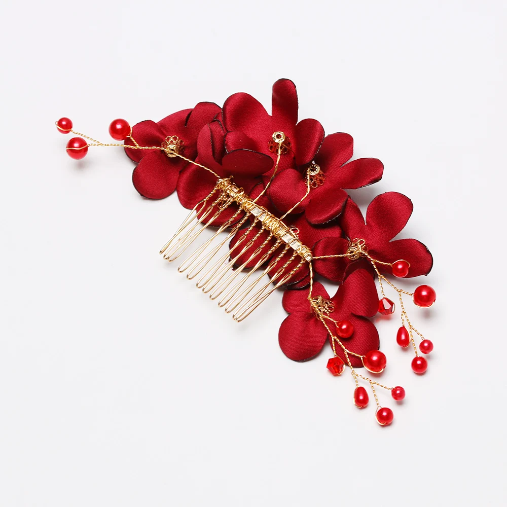 1Pc Bridal wedding bridesmaid red flower hair comb clip hairpin accessories 