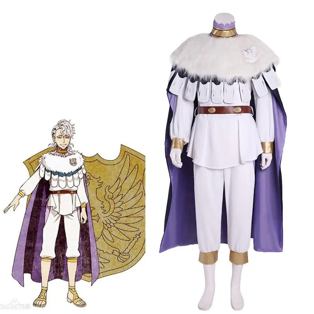 

Black Clover Solid Silva Cosplay Purple Cloak Adult Knights Cosplay Cloak Top Pants Outfit Medieval Warrior White Costume L321