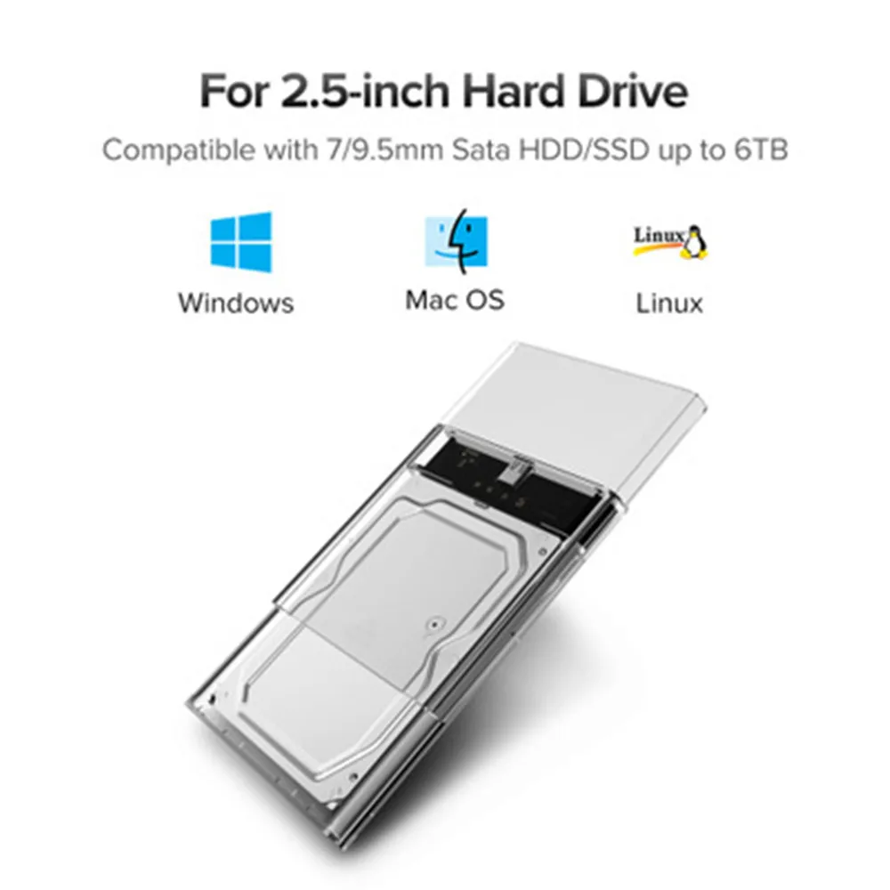 2," USB 3,0 SATA Hd коробка HDD жесткий диск Внешний корпус HDD прозрачный корпус инструмент бесплатно 5 Гбит/с Поддержка 2 ТБ UASP протокол