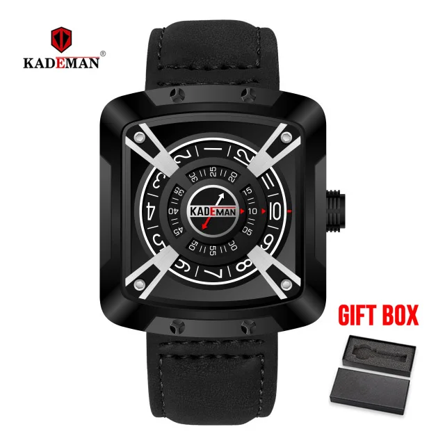black white KADEMAN оригинальные мужские часы спортивные Spure полые Кварцевые часы Топ брендовый, Деловой, Повседневный кожаный мужской наручные часы Relogio - Цвет: black white